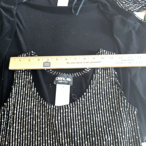 Onyx Nite 2 Piece Set Jacket Tank Sz Sm Black Silver Sparkle Rhinestone Evening - Picture 8 of 13